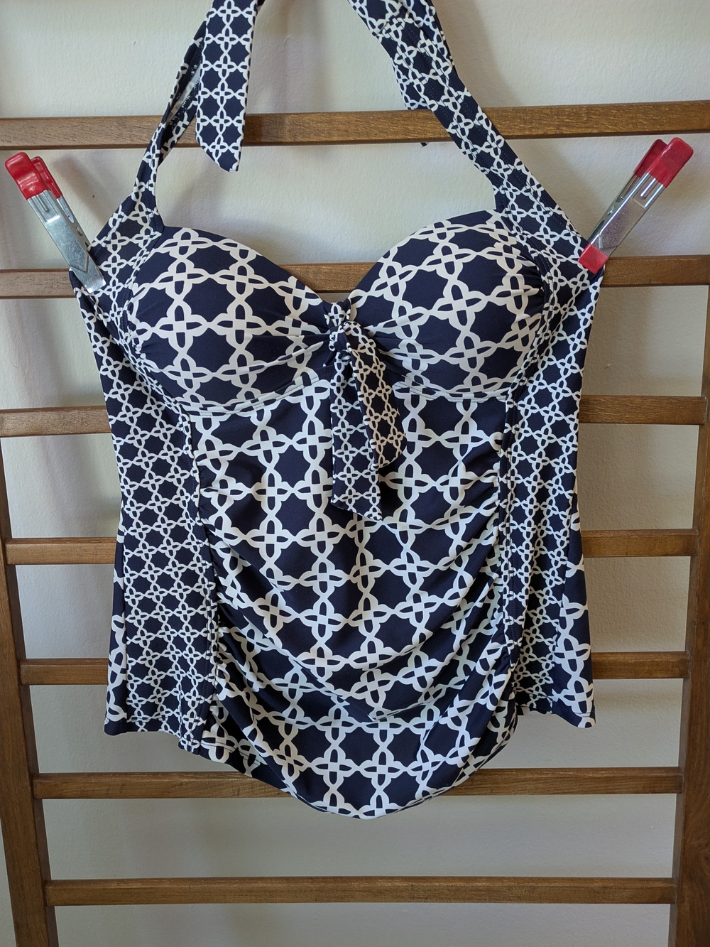 Navy & White Geometric Halter Swim Top